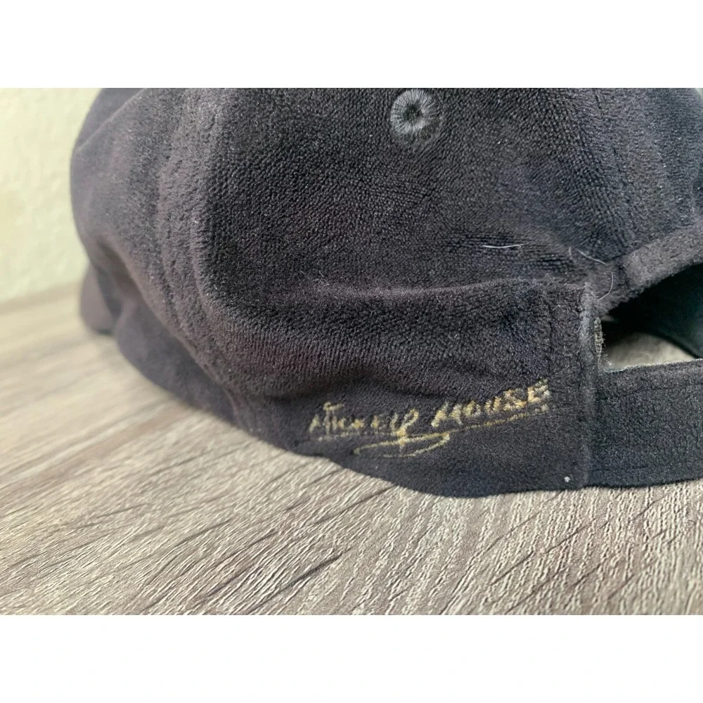 Disney Disneyland Parks Mickey Mouse Black Suede Adjustable Baseball Hat Adult